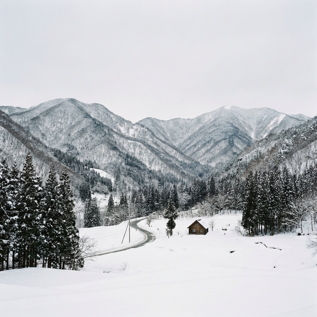 Quiet winter landscape in Nagano