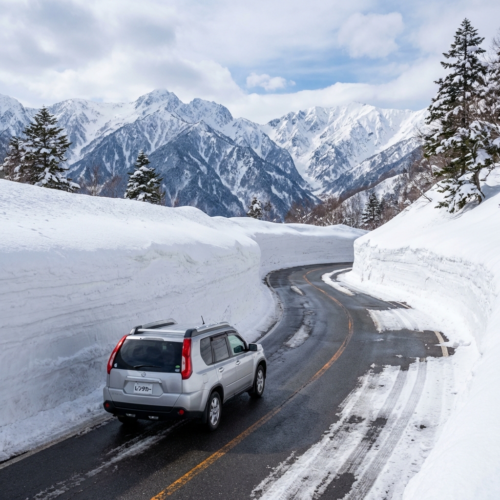 Car driving on snowy road